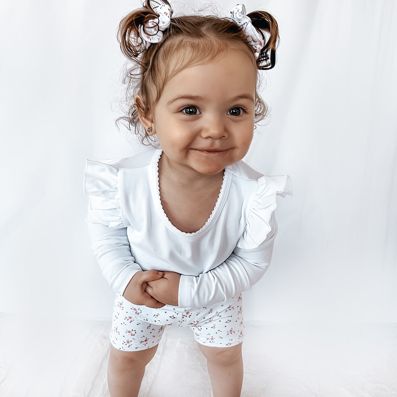 LONG SLEEVE FLUTTER TOP - ADORABLE WHITE