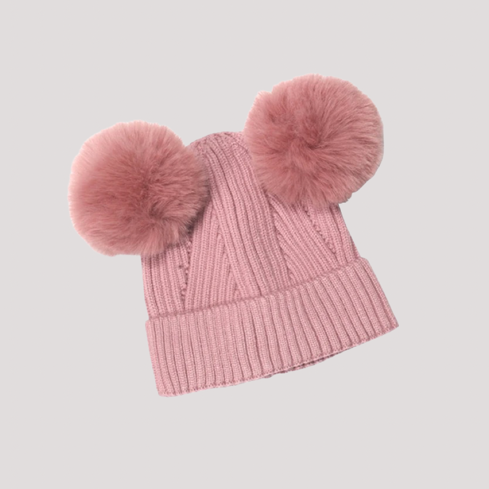 FAUX FUR POM POM BEANIE - DARK BLUSH