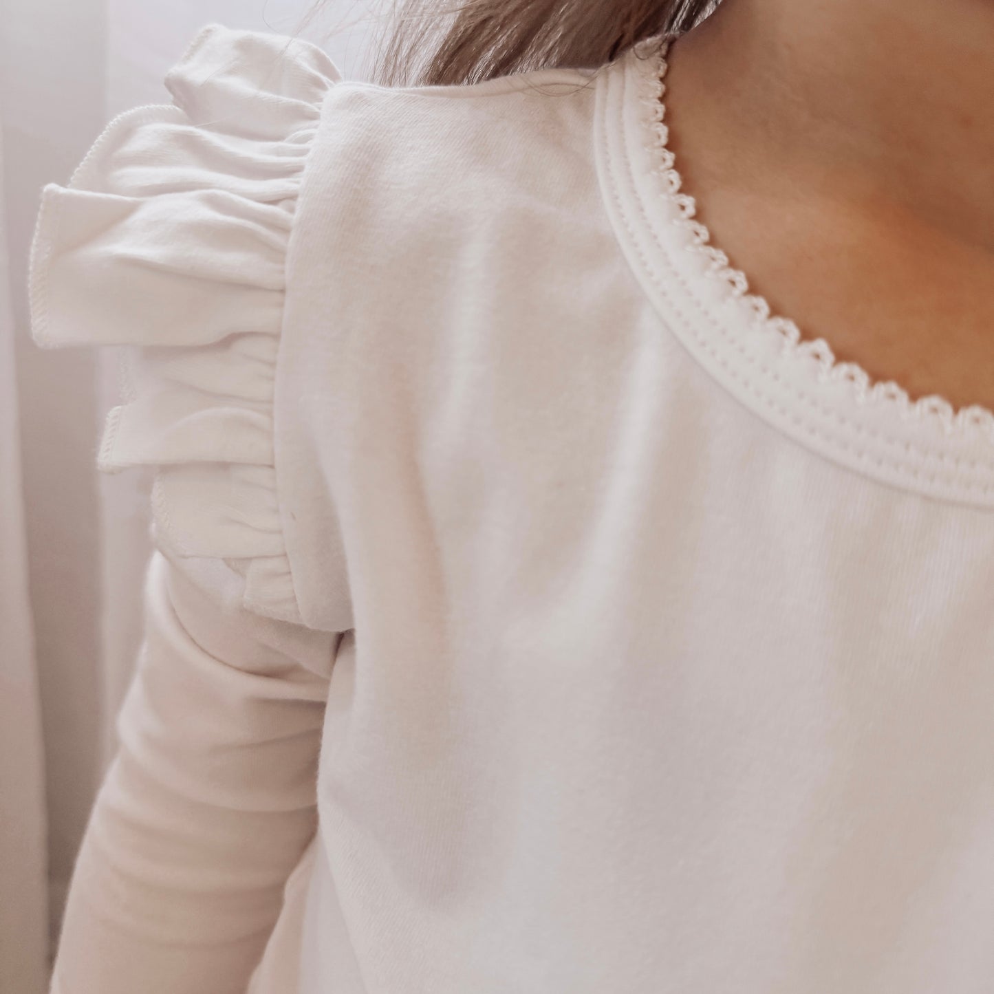 LONG SLEEVE FLUTTER TOP - ADORABLE WHITE