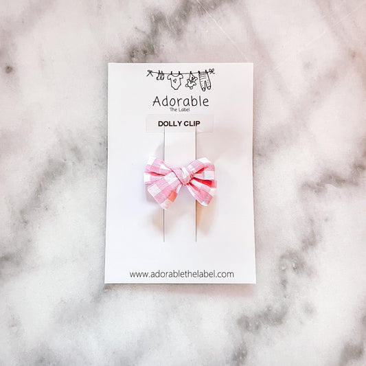LIMITED EDITION DOLLY BOW CLIP - PINK GINGHAM