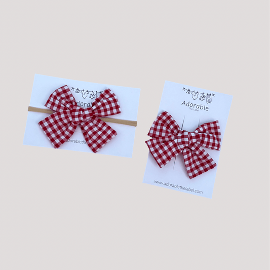 LARGE BOW - RED GINGHAM - adorablethelabel