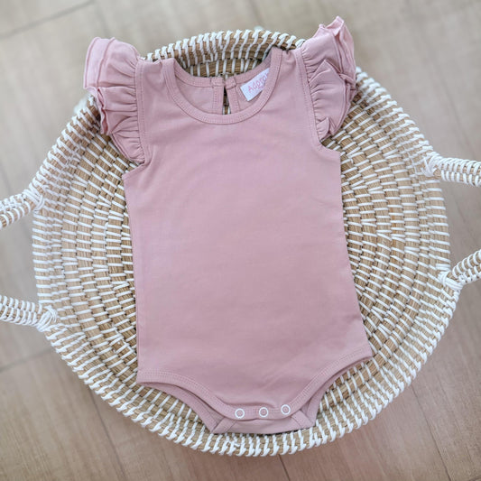 ADORABLE ESSENTIALS FLUTTER KEYHOLE BODYSUIT - ROSE - adorablethelabel