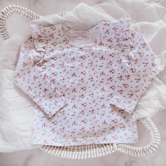 LONG SLEEVE FLUTTER TOP - BOUQUET - adorablethelabel