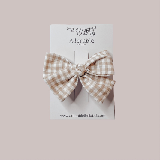 LIMITED EDITION LARGE BOWS - NEUTRAL GINGHAM
